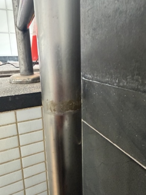 Stainless steel balustrade post before restoration